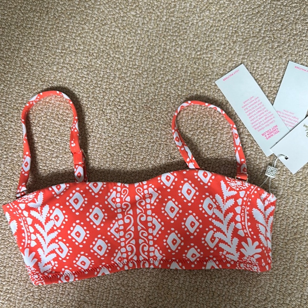 Lilly Pulitzer White and Orange Bandeau Bikini Top
